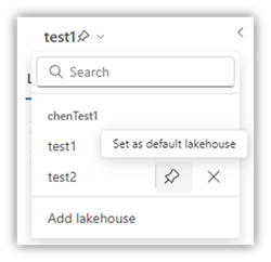 Capture d'écran montrant où épingler un lakehouse par défaut.