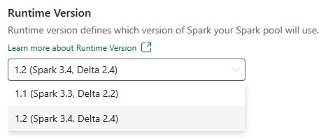 Capture d'écran montrant où sélectionner la version du runtime.