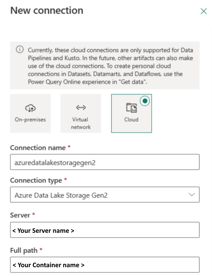 Capture d'écran montrant comment définir une nouvelle connexion.