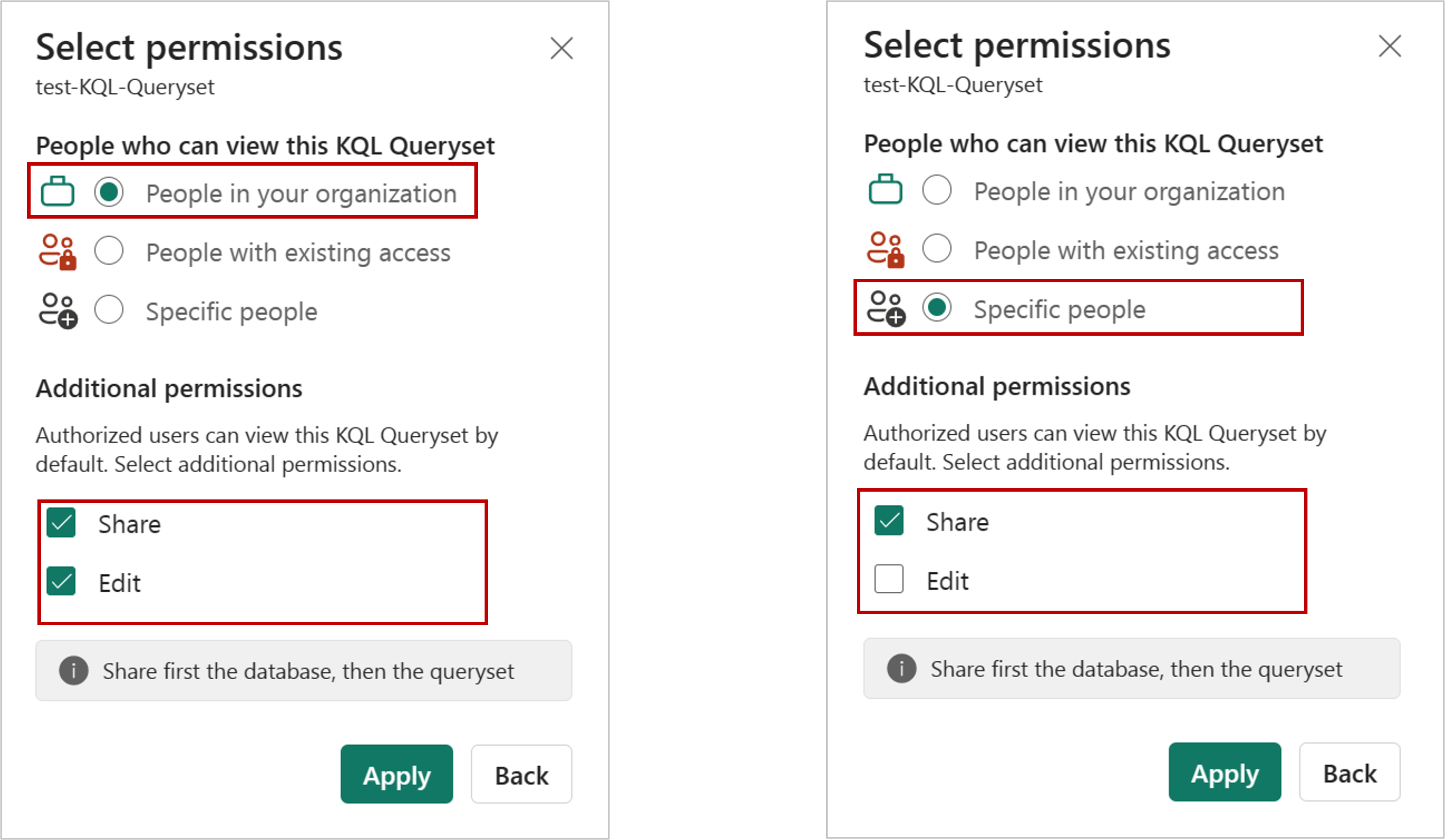 Screenshot of additional permissions.