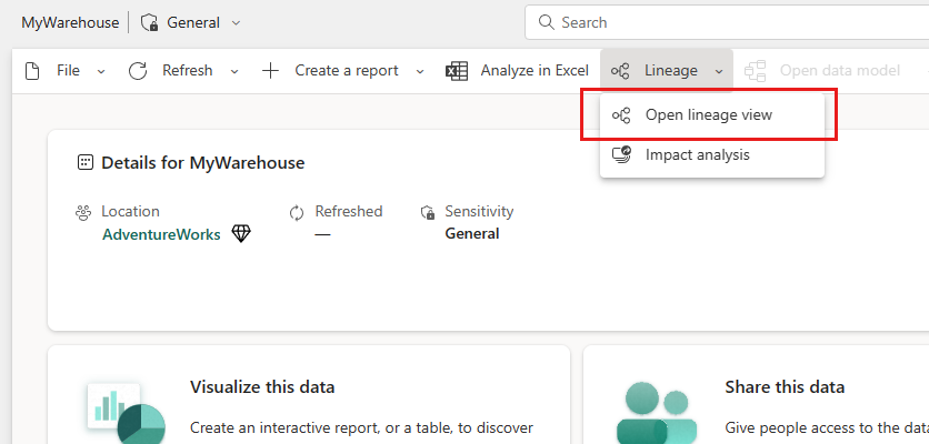 Capture d’écran de l’option vue traçabilité sur la page détails des données.