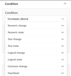 Capture d’écran montrant l’utilisation des types de condition de l’activateur.