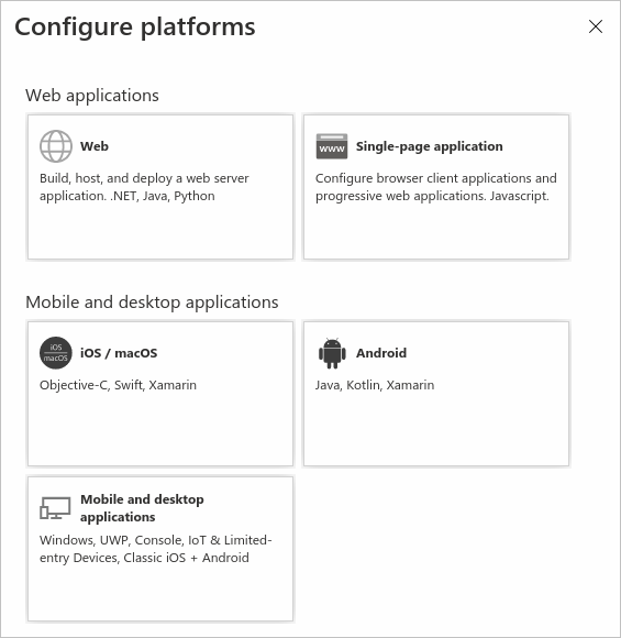 Capture d’écran du volet de configuration de la plateforme dans le centre d’administration Microsoft Entra.