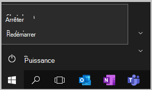 Arrêt et redémarrage dans le Windows menu Démarrer