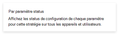 Capture d’écran montrant le rapport d’état par paramètre dans Microsoft Intune et le Centre d’administration Intune.