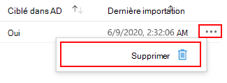 Capture d’écran montrant comment supprimer ou supprimer l’objet de stratégie de groupe (GPO) que vous avez importé dans l’analyseur stratégie de groupe dans Microsoft Intune et Intune centre d’administration.