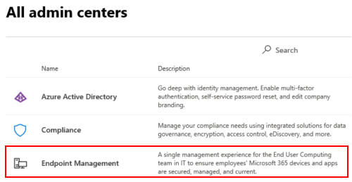 Capture d’écran montrant tous les centres d’administration dans le Centre d’administration Microsoft 365.