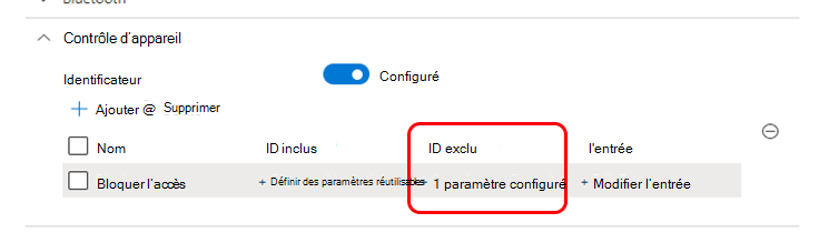 Capture d’écran montrant le résultat de la sélection d’un groupe pour un ID exclu uniquement.