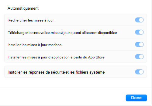 Les paramètres de mise à jour logicielle sont grisés une fois que la stratégie de mise à jour du catalogue des paramètres Intune s’applique à un appareil MacOS Apple.