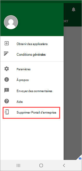 Capture d’écran de Portail d'entreprise application, mettant en évidence l’option « Supprimer Portail d'entreprise » dans le menu.