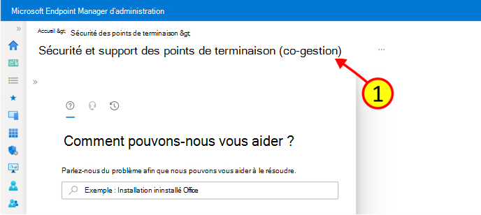 Capture d’écran montrant la fenêtre Comment aider dans le centre d’administration Intune.