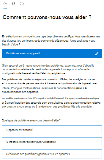 Capture d’écran montrant les options de scénario filtrées dans le centre d’administration Intune.