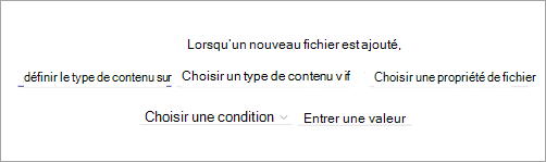 Capture d’écran de la page d’instruction de règle montrant les options d’instruction.