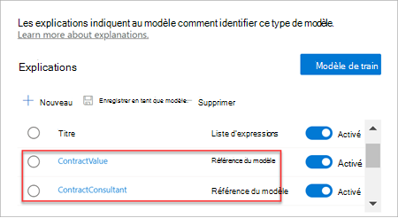 Capture d’écran de la section Explications montrant la référence de modèle de type.