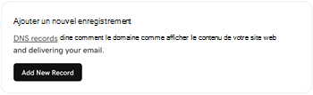 Capture d’écran de l’endroit où vous sélectionnez Ajouter pour ajouter un enregistrement TXT de vérification de domaine.