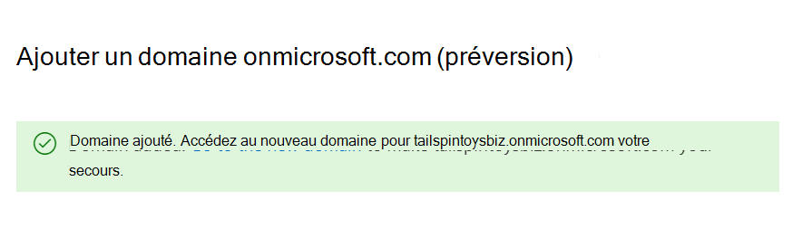 Capture d’écran du domaine ajouté avec succès.