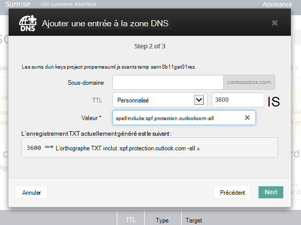 OVH Ajouter un enregistrement TXT pour SPF.