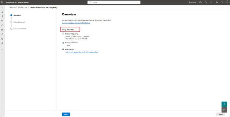 Capture d’écran de la page Vue d’ensemble de SharePoint.