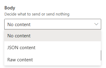 Capture d’écran de la liste déroulante des options de contenu du corps