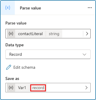 Capture d’écran montrant que la variable cible pour les données analysées a le type souhaité : Enregistrement.