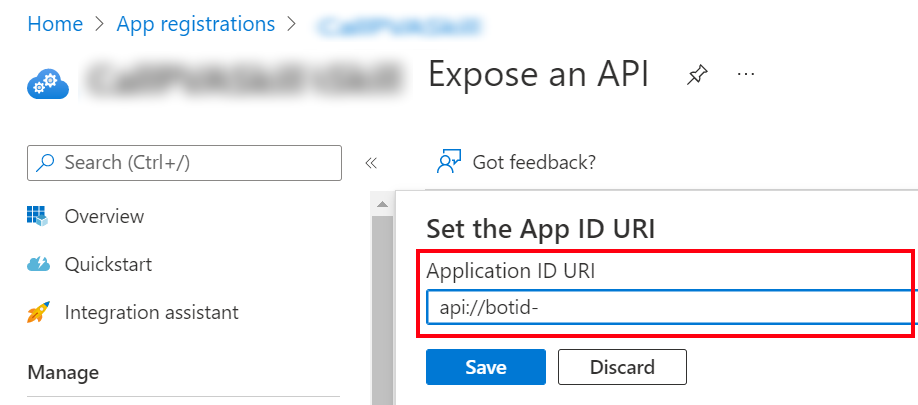 Capture d’écran d’un URI correctement formaté saisi dans la zone URI d’ID d’application.