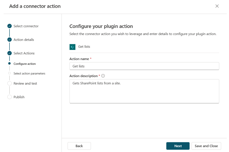 Configurer l’action ajoutée du connecteur