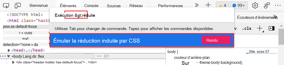 L’option Émuler css prefers-reduced-motion dans le menu Commande