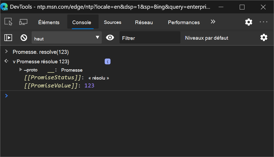 Exemple de console utilisant l’ancienne terminologie résolue