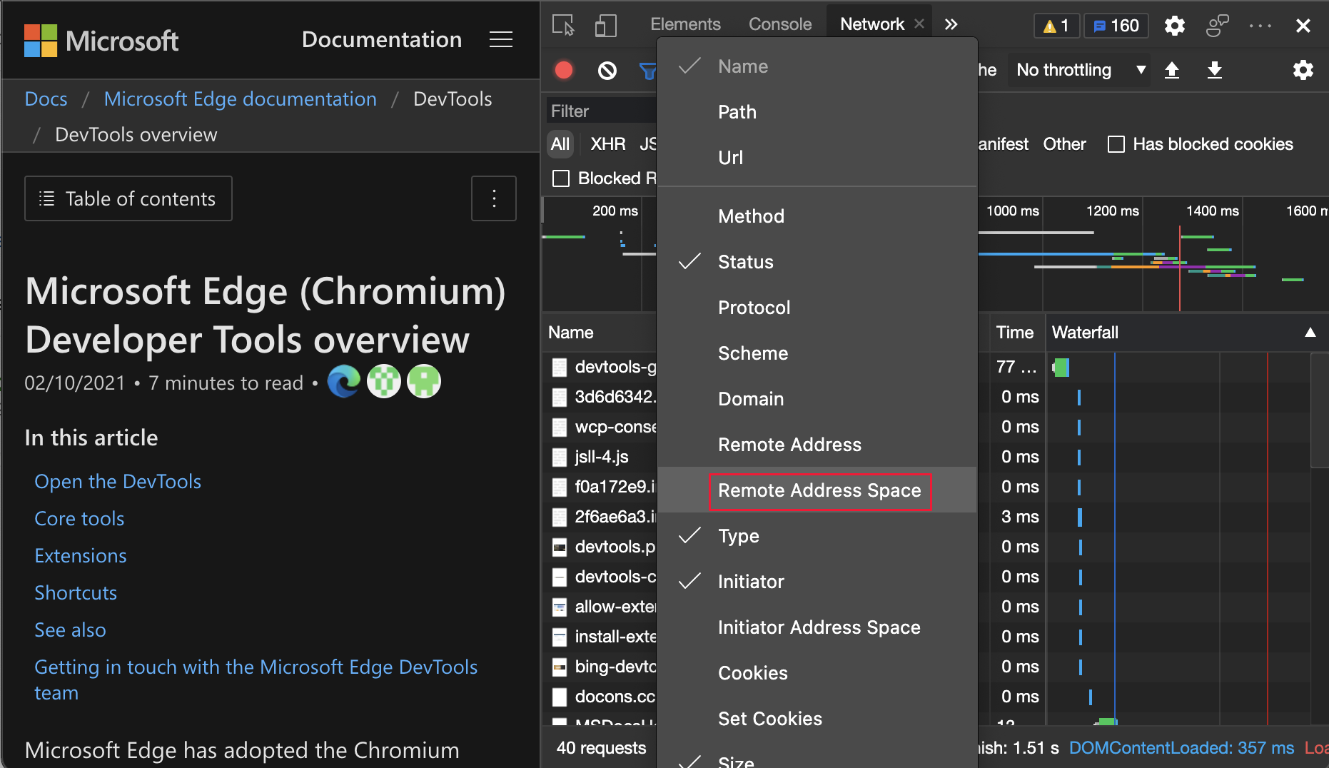 Dans le menu contextuel, sélectionnez Espace d’adressage distant