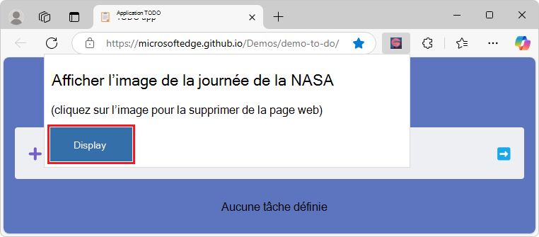 popup.html'affichage après avoir sélectionné l’icône Extension