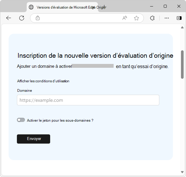 Formulaire d’inscription de la nouvelle version d’évaluation d’origine