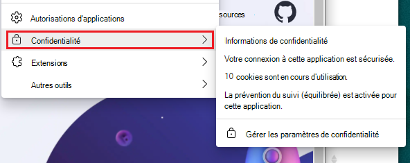 Contrôles de confidentialité dans le menu Confidentialité dédié