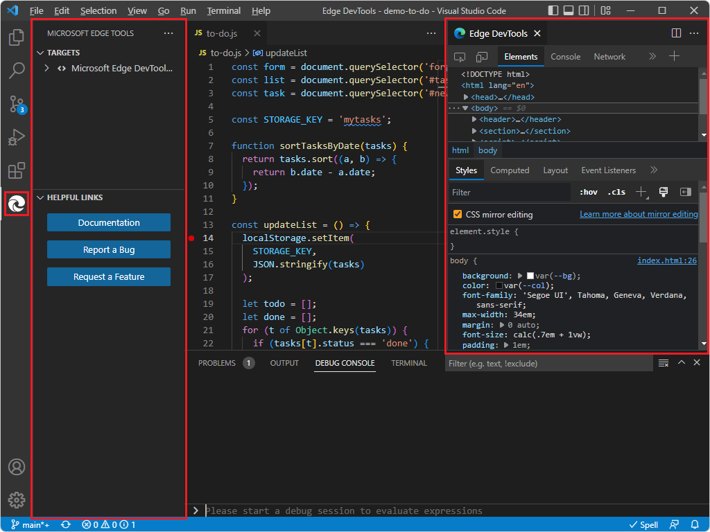 Visual Studio Code lors du lancement du navigateur externe (et aucune barre d’outils Debug)