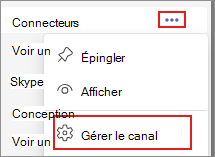 Capture d’écran montrant l’option gérer le canal dans Teams.