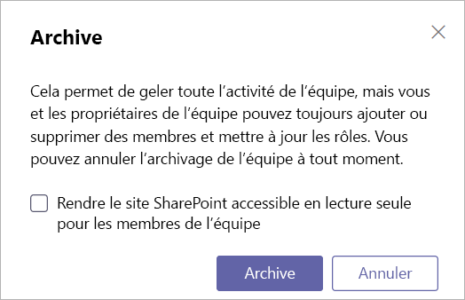 Capture d’écran du message d’archive Teams.
