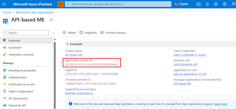 Capture d’écran montrant la page des détails de l’application dans Portail Azure.