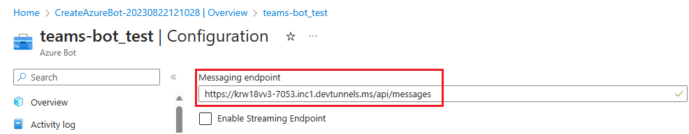 Capture d’écran montrant le point de terminaison de messagerie ajoutant une API.