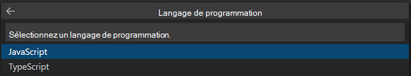 Capture d’écran présentant comment sélectionner le langage de programmation.