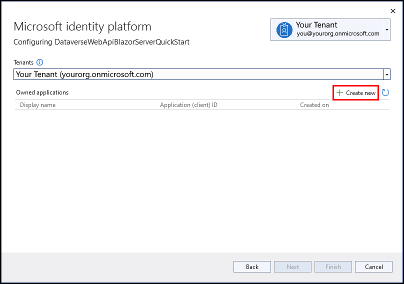 Boîte de dialogue Plateforme d’identités Microsoft