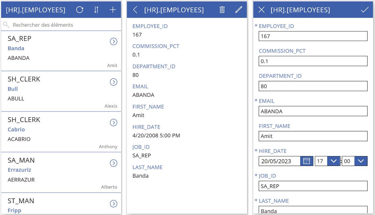 Différents écrans de l’application.