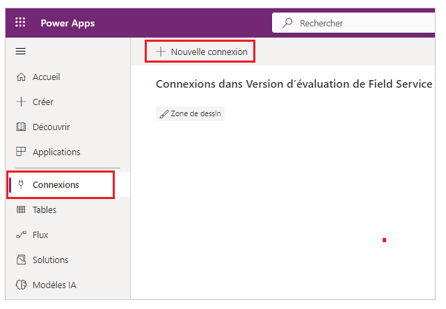 Sélectionnez Données > Connexions dans la barre de navigation de gauche, puis sélectionnez Nouvelle connexion à proximité de l’angle supérieur gauche.