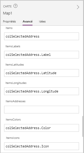 Propriétés avancées du contrôle Carte