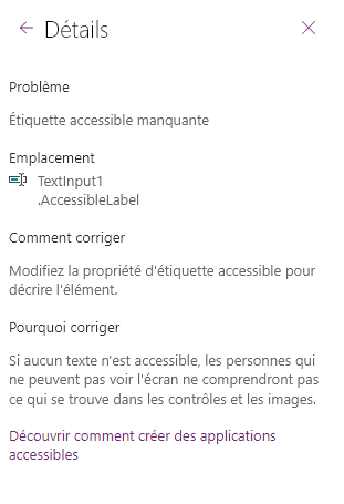 Détails du vérificateur d’accessibilité.