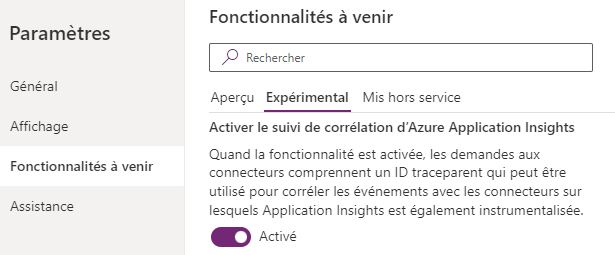 Activez le suivi de la corrélation Azure Application Insights.