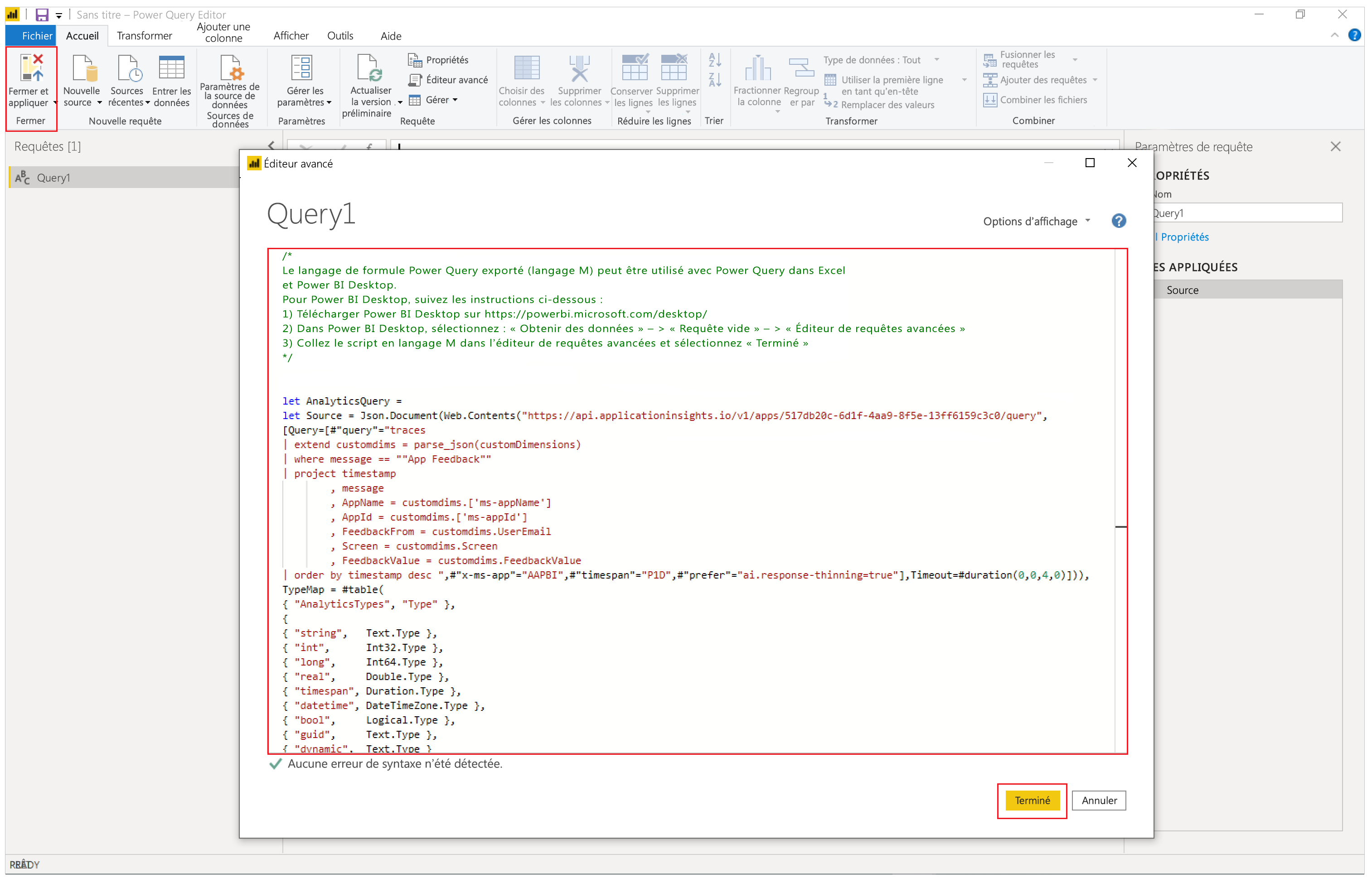 Requête avancée Power BI.