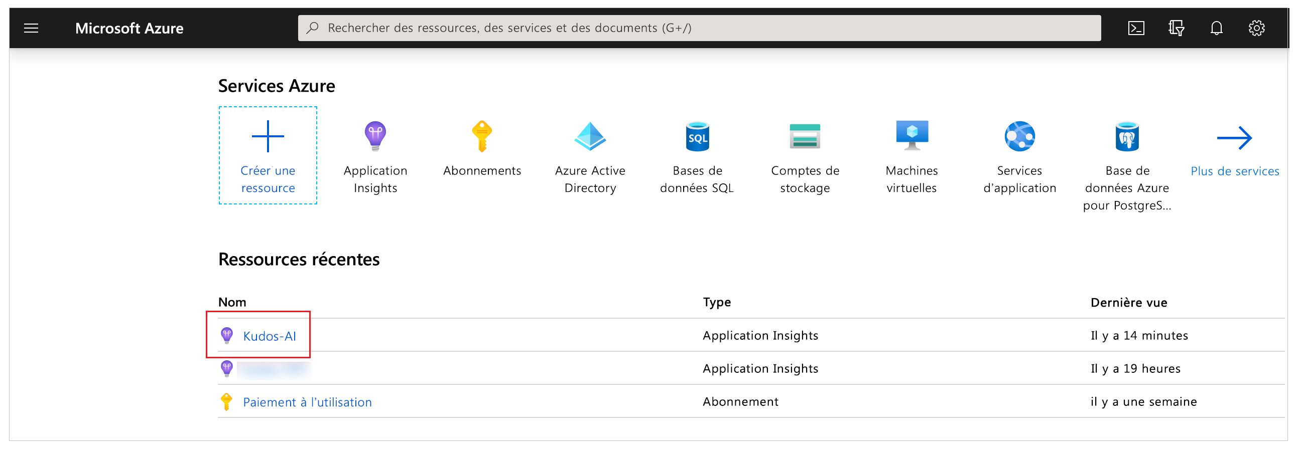 Sélectionnez Application Insights.