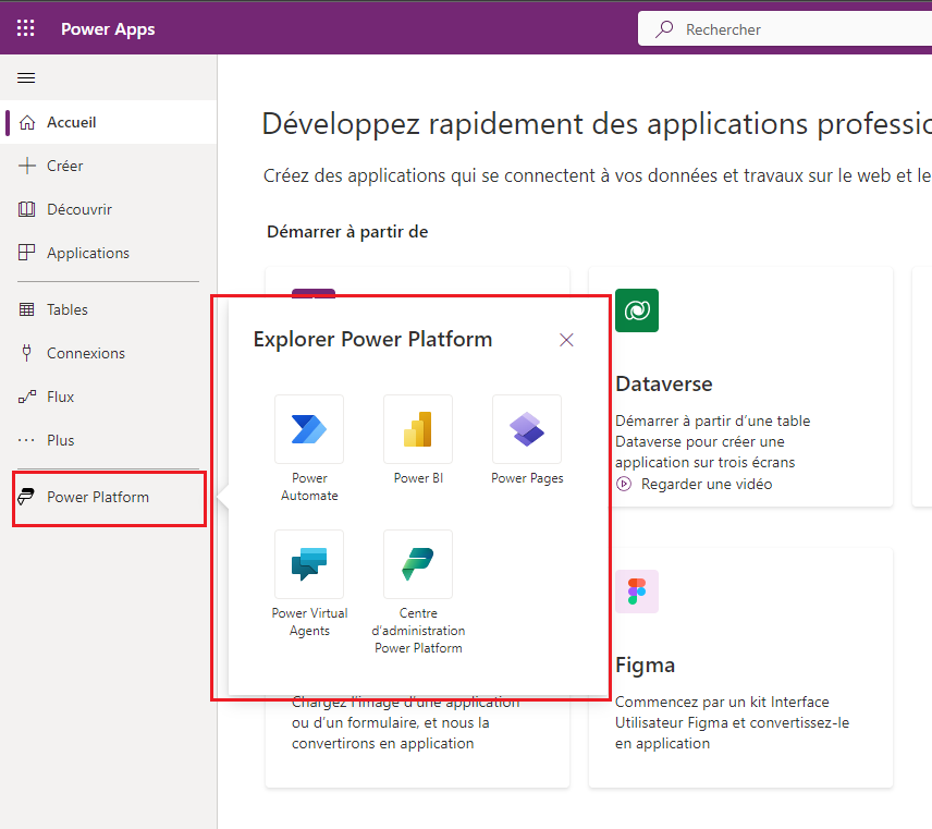 Accédez aux services Power Platform.