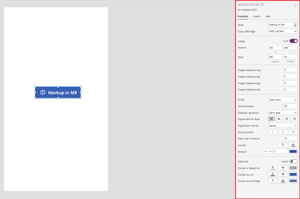 Propriétés du contrôle Markup in MR.