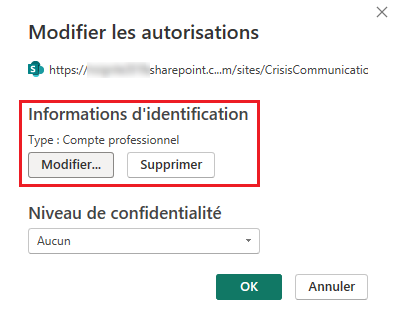 Modifier les autorisations – les informations d’identification sont définies sur le nombre d’organisations.