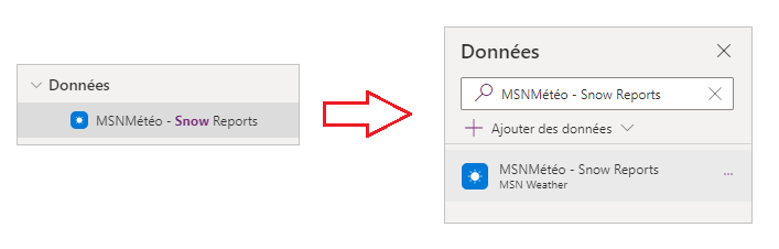 Données sélectionnées à partir des résultats de recherche indiquant les détails de connexion des données pertinents.